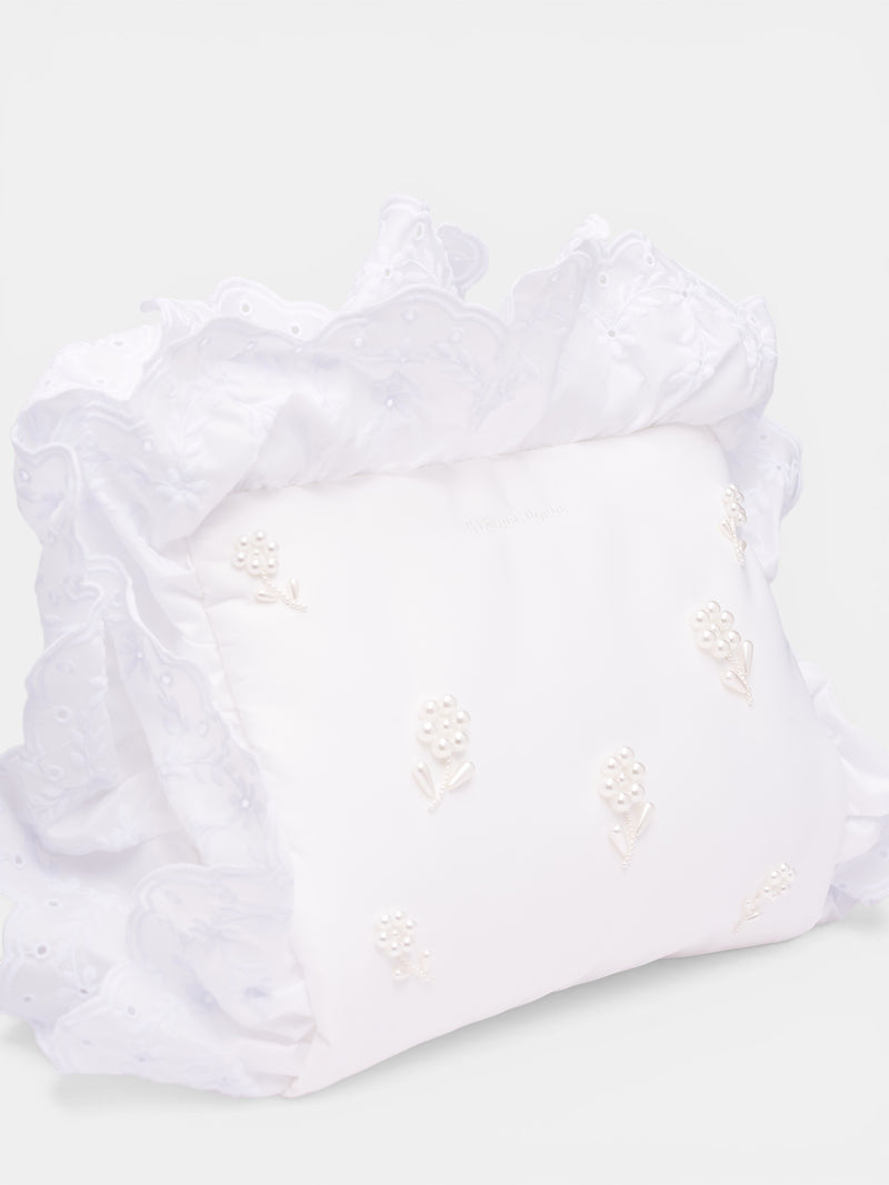 White Embellished Pillowcase Clutch Bag (BAG218B-0761-WHITE-PEARL)