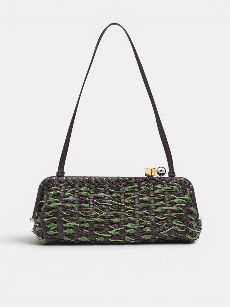 Basket-Woven Leather Salon Clutch BAW00456AC23C04-BROWN-GREEN-RO