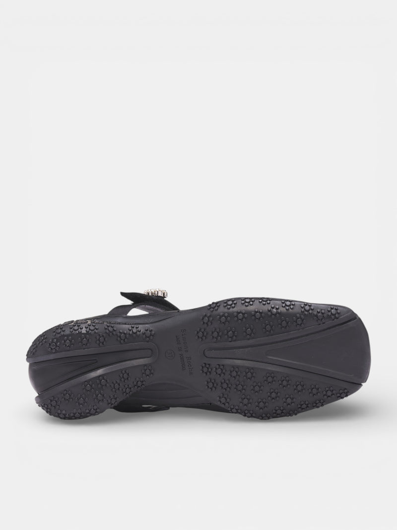 Black Satin Ballet Runner Pumps (BBT1B-0755-BLACK-PEARL-CLEAR)