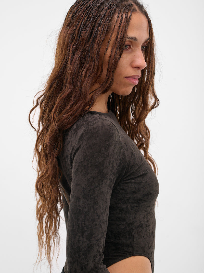 Black Velvet Bodysuit (BD03T1GR590-BLACK-GREEN)