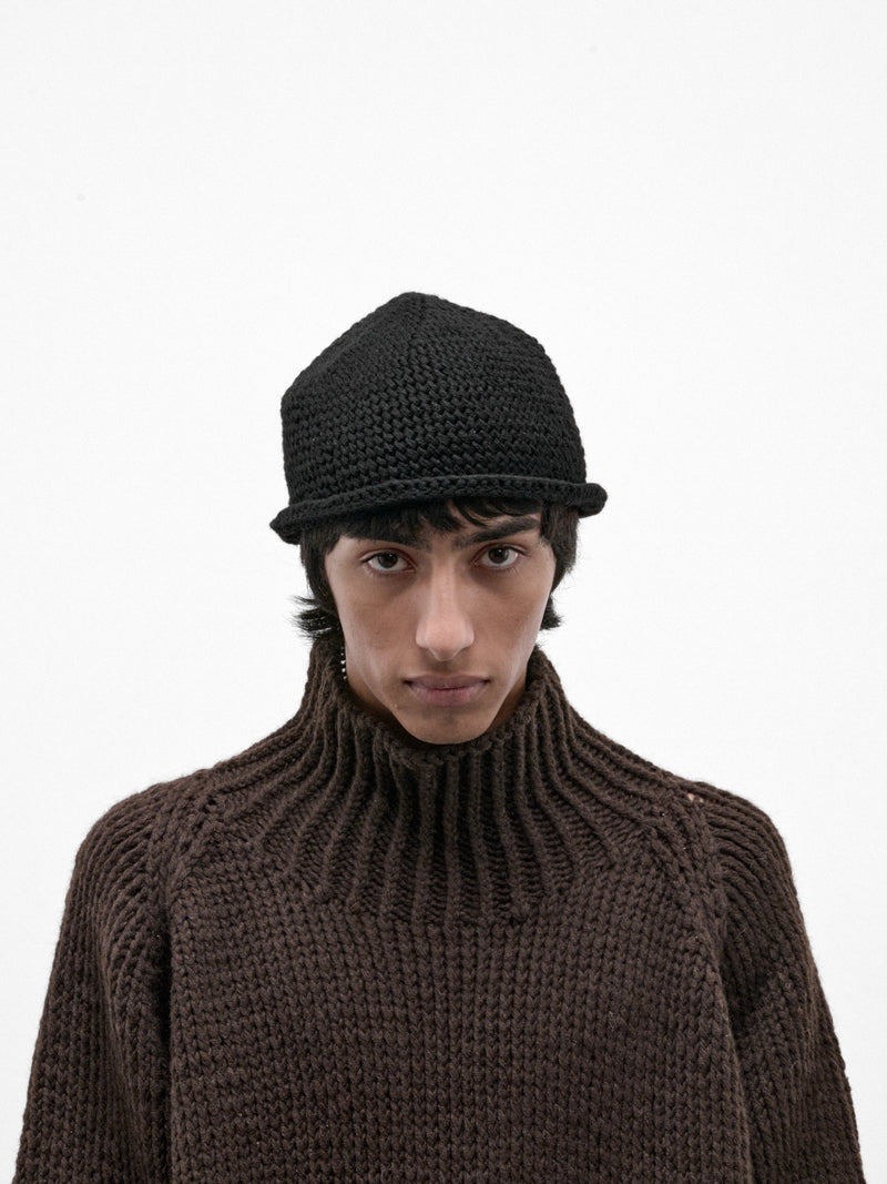 Black Yak Wool Crochet Beanie (BEANIE#14-BLACK)