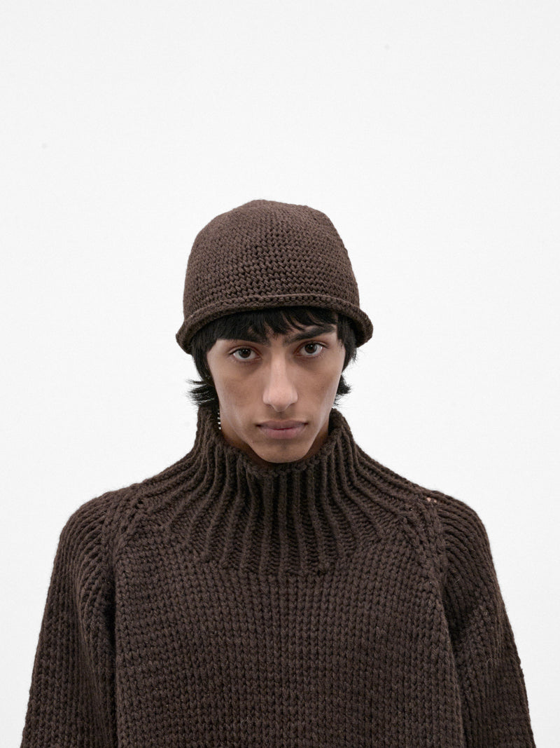 Brown Yak Wool Crochet Beanie (BEANIE#14-DARK-BROWN)