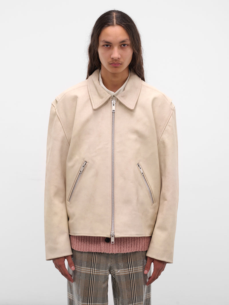 Beni White Cropped Leather Jacket (BENI-M25W2005-CRACKED-WHITE)