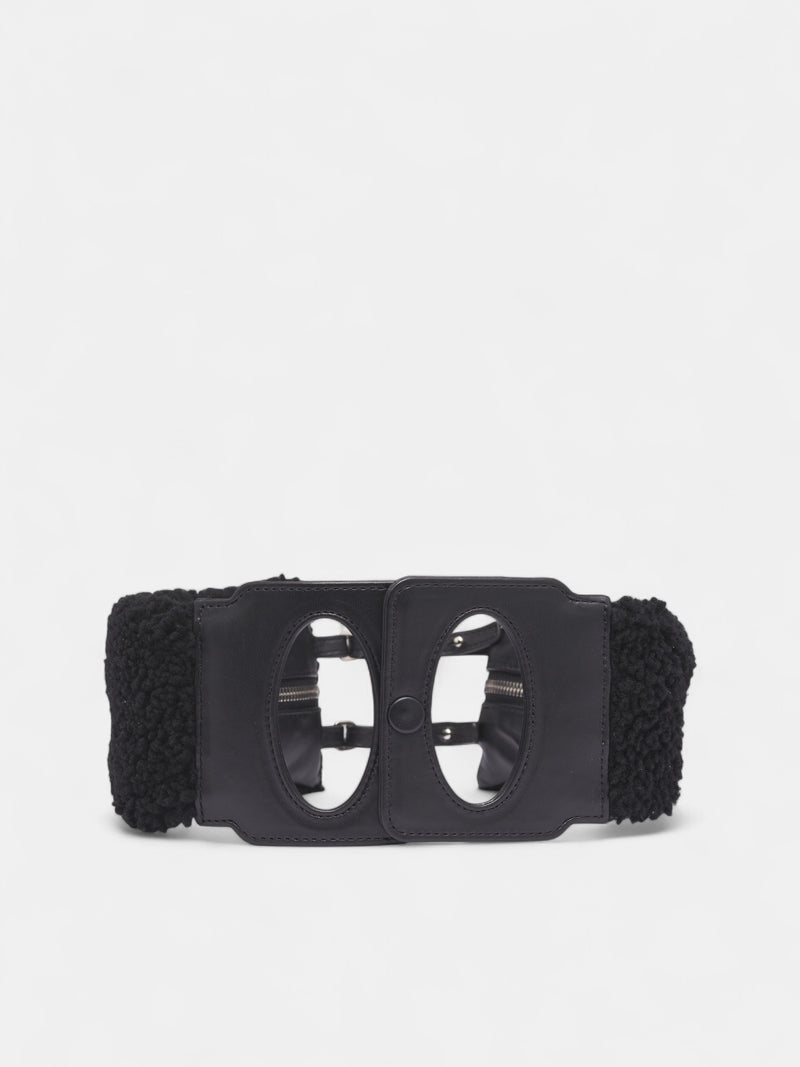 Isadora Shearling Leather Belt Bag (BG05-184-FUZZY-BLACK)