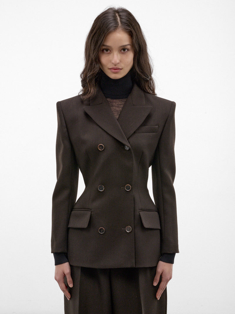 Brown Wool Double-Breasted Blazer (BLAZER-01-DARK-BROWN)