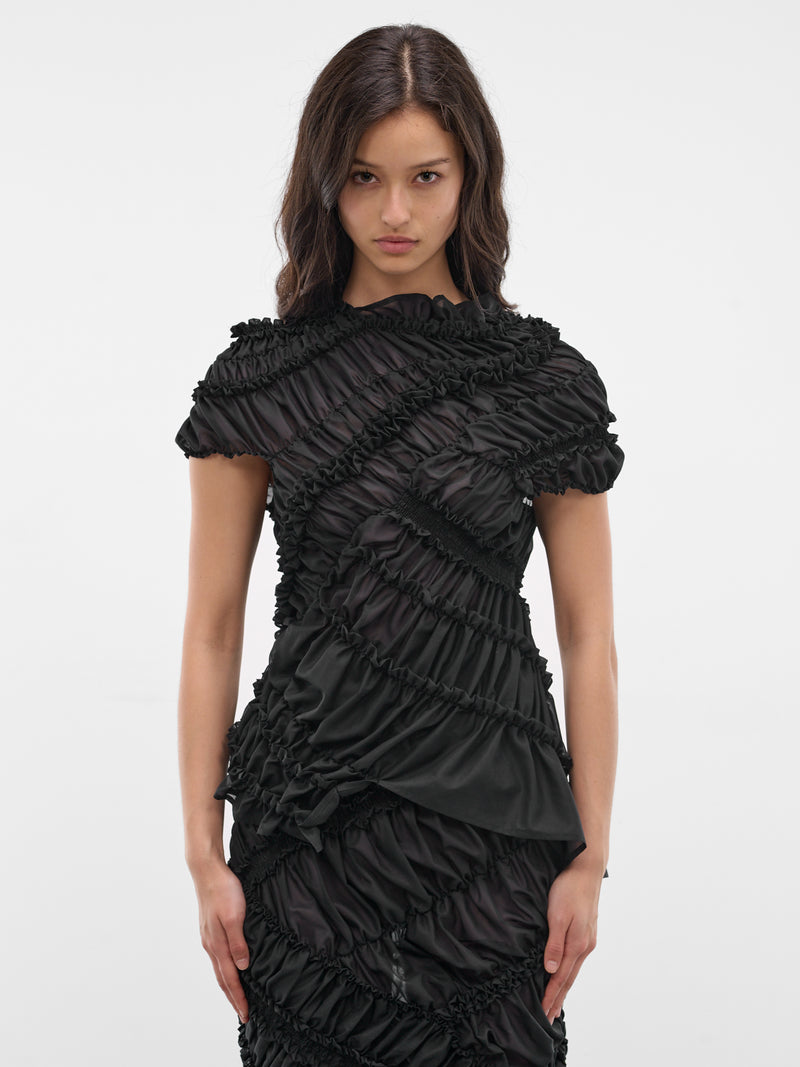 Black Cotton Ruffle Ruching Blouse (BLOUSE01-BLACK)