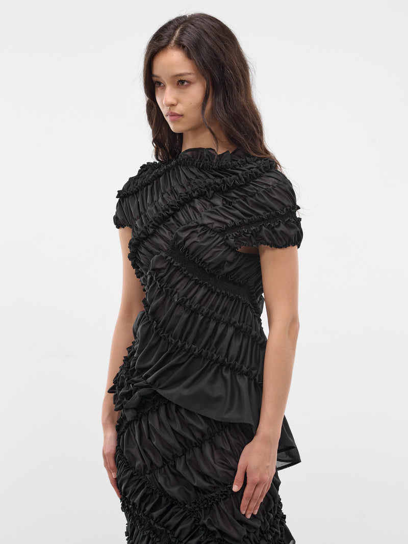 Black Cotton Ruffle Ruching Blouse (BLOUSE01-BLACK)