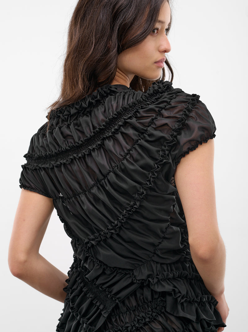 Black Cotton Ruffle Ruching Blouse (BLOUSE01-BLACK)