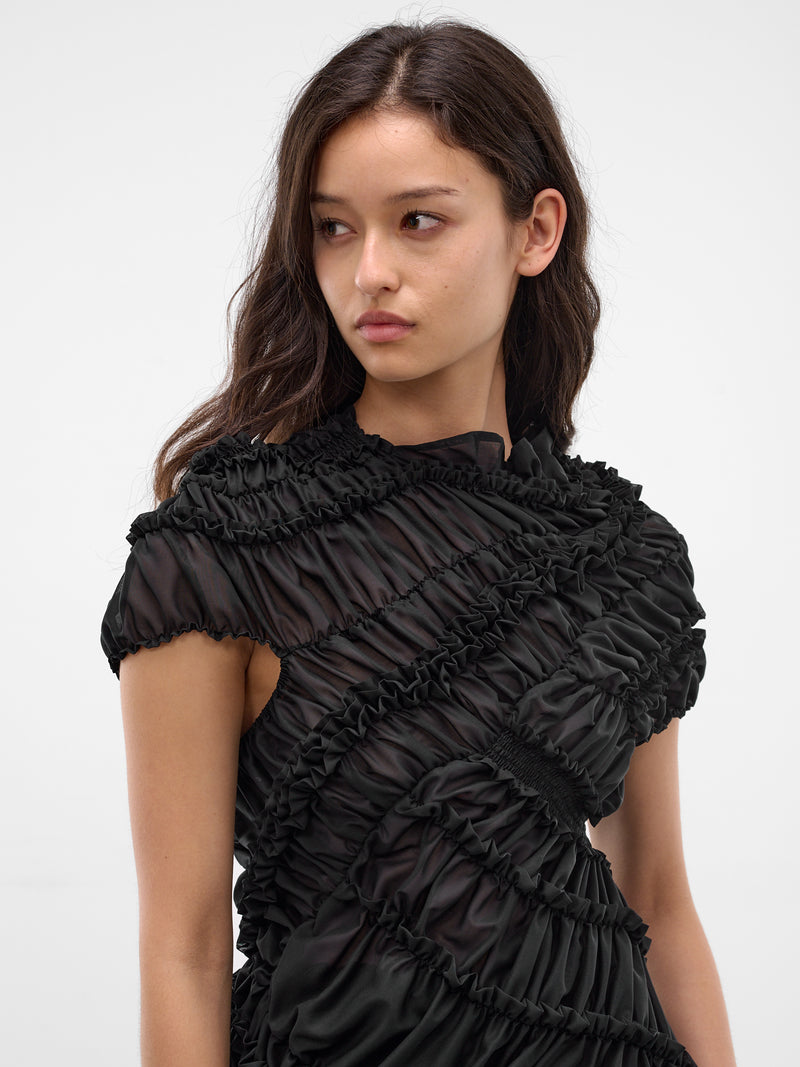 Black Cotton Ruffle Ruching Blouse (BLOUSE01-BLACK)