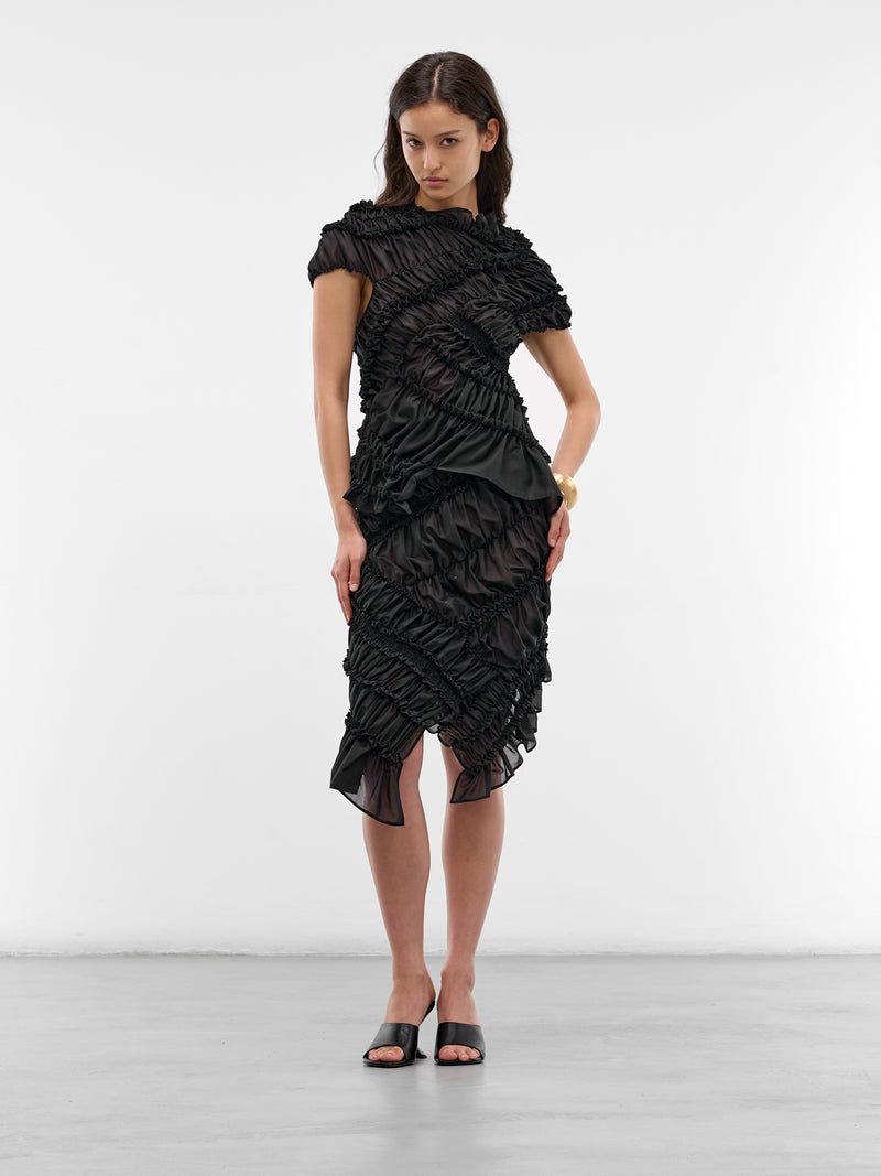 Black Cotton Ruffle Ruching Skirt (SKIRT03-BLACK)