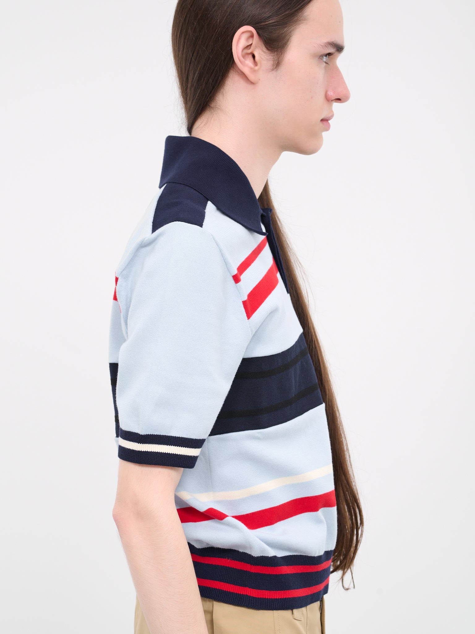 Striped Knit Polo Shirt (BMHV001-KNI0014146-BLUE-MULTI)