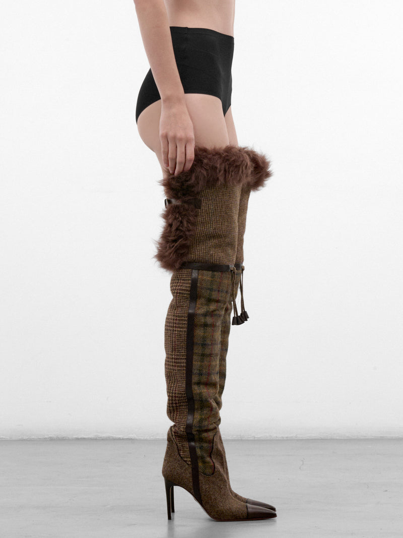 Patchwork Wool-Silk Thigh High Boots (BOW0100-5081-TESTA-DI-MORO)
