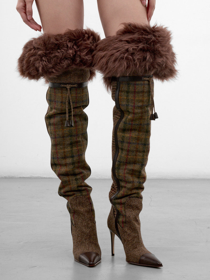 Patchwork Wool-Silk Thigh High Boots (BOW0100-5081-TESTA-DI-MORO)