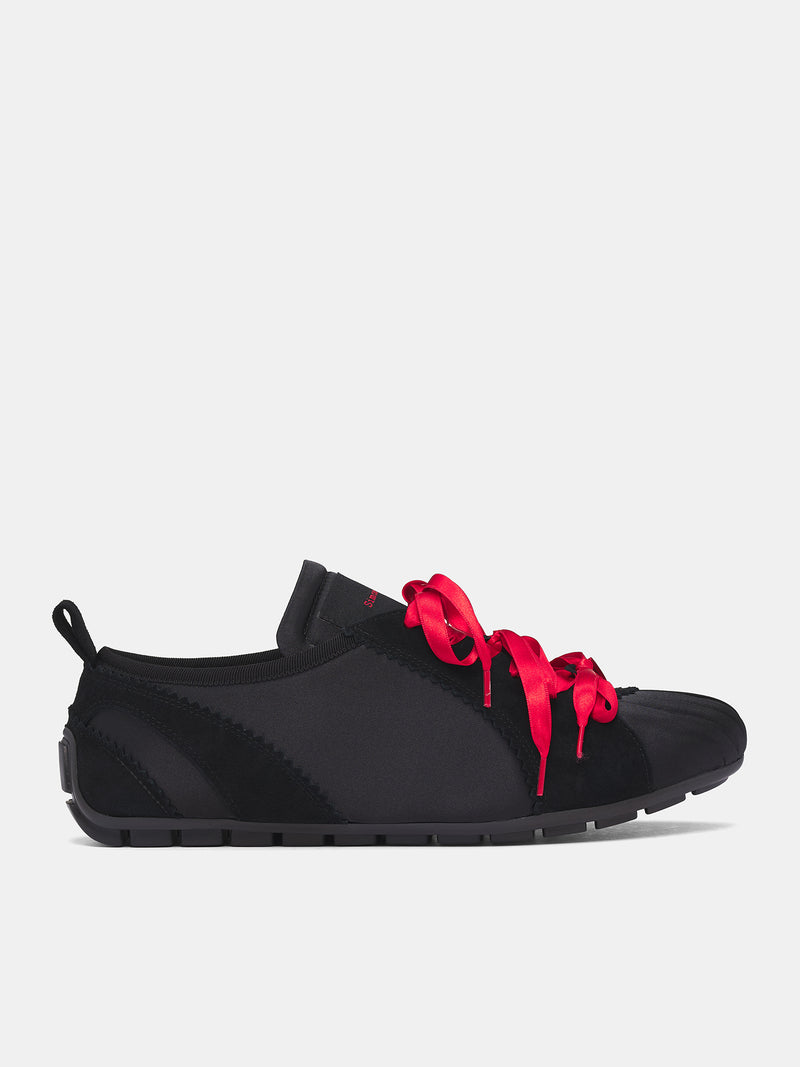Black Suede Ballerina Grip Trainers (BPT4-M-BLACK-RED)
