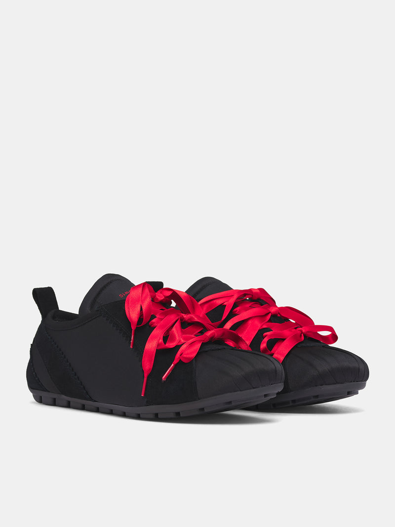 Black Suede Ballerina Grip Trainers (BPT4-M-BLACK-RED)