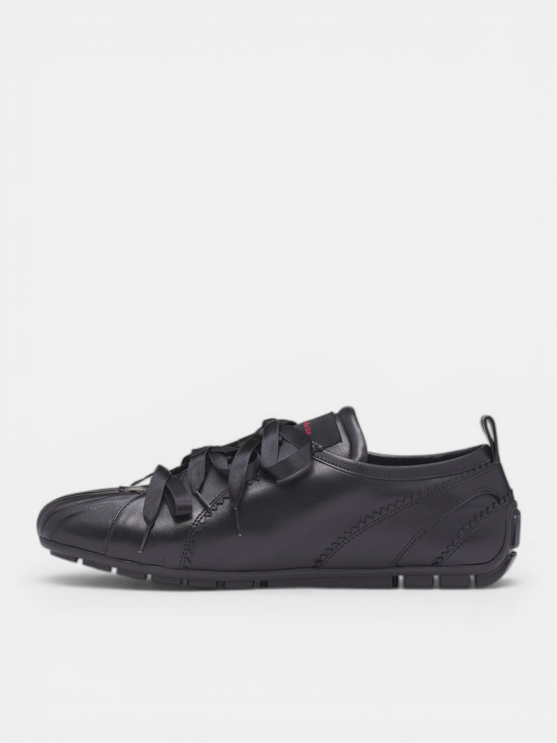 Black Leather Ballerina Grip Trainers (BPT6-M-0799-BLACK)