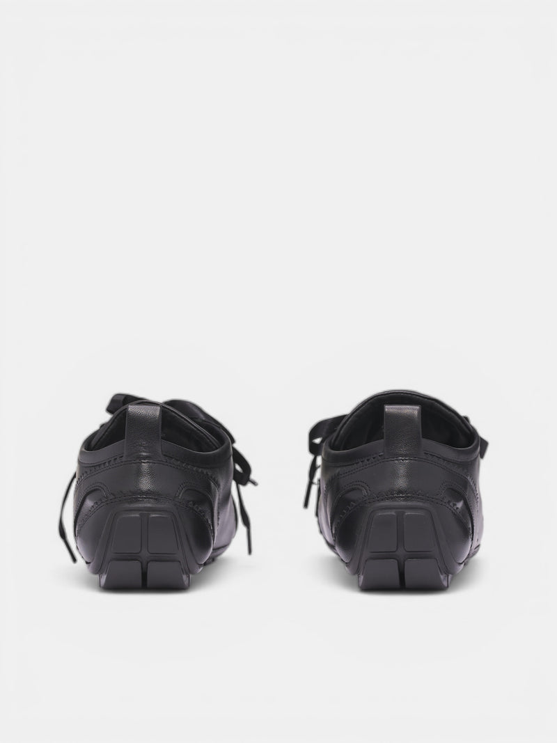 Black Leather Ballerina Grip Trainers (BPT6-M-0799-BLACK)