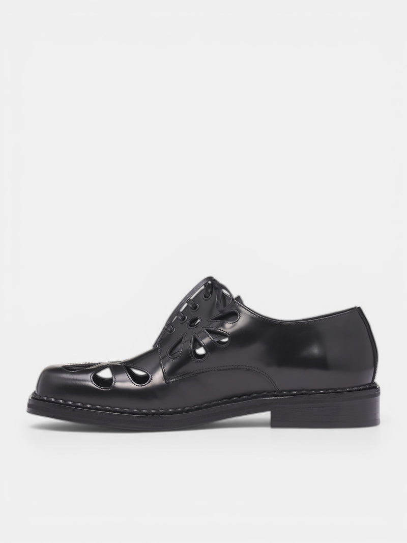 Polished Leather Cut-Out Squared Derbies (BRG20-M-0740-BLACK)