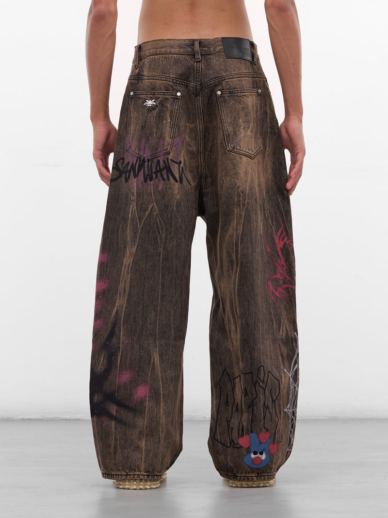 Brown Denim Graffiti Baggy Jeans (BUPA0104-BROWN)