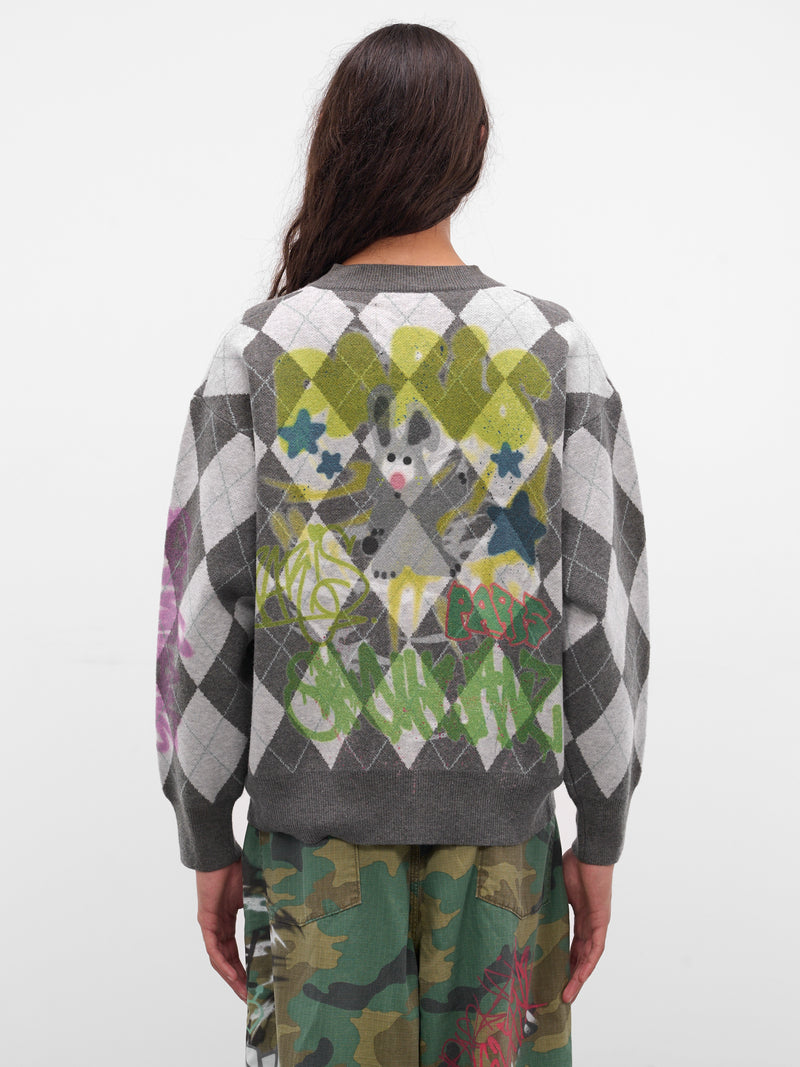 Gray Argyle Graffiti Sweater (BUSW0102-GREY)