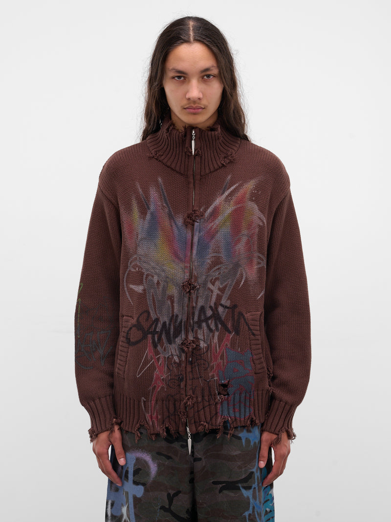 Brown Distressed Knit Graffiti Sweater (BUSW0103-BROWN)