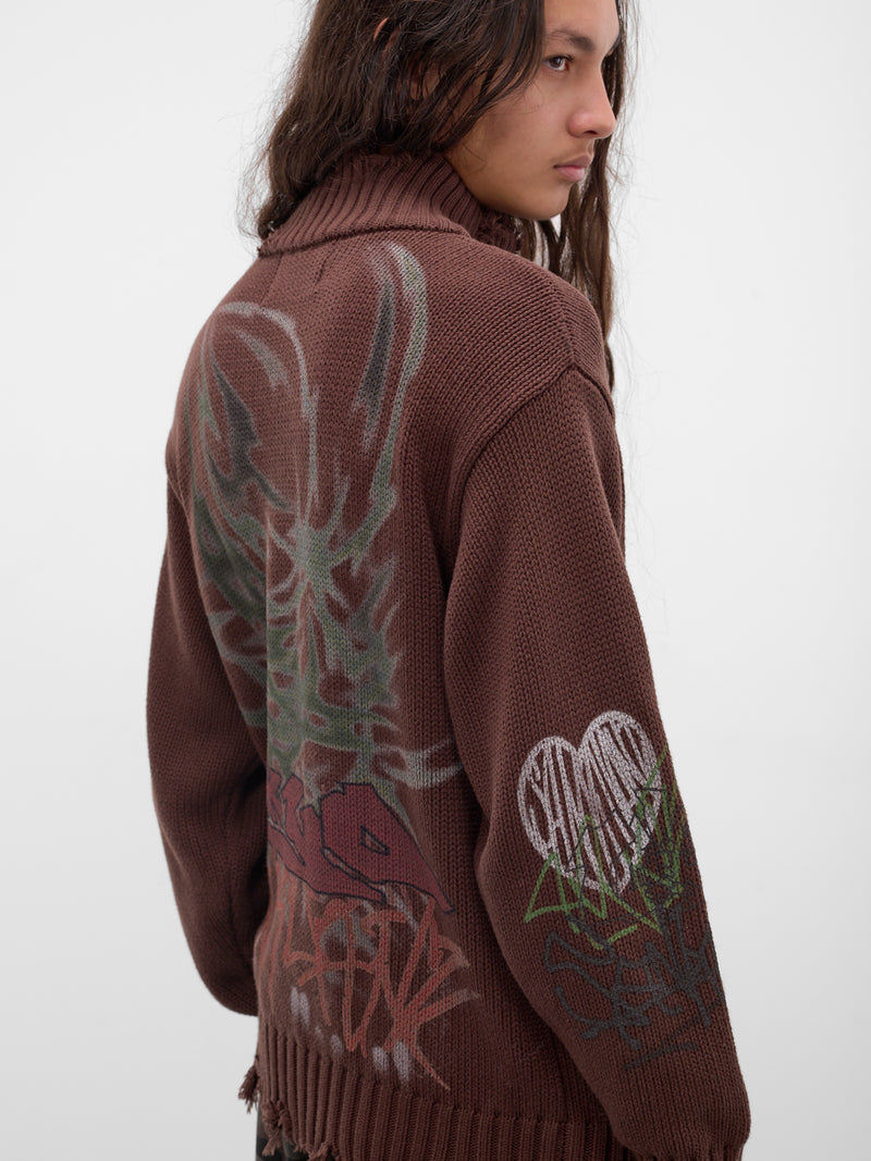 Brown Distressed Knit Graffiti Sweater (BUSW0103-BROWN)