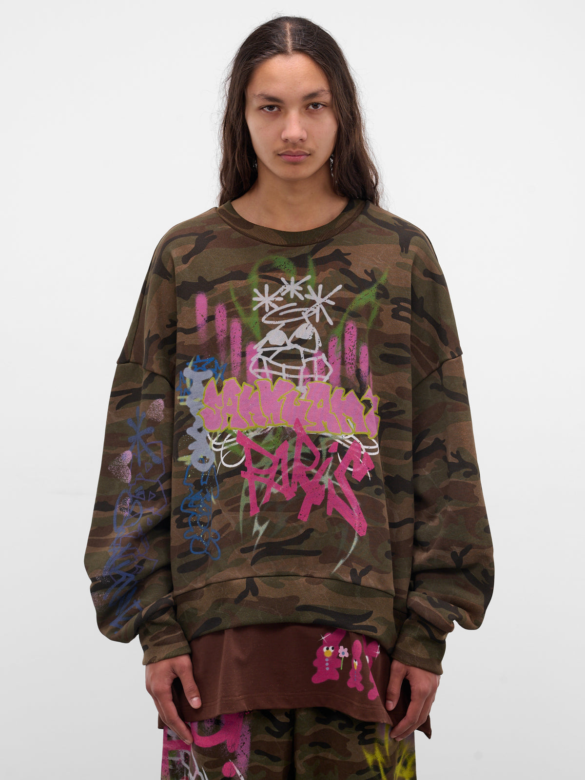 Camo Layered Graffiti Crewneck Sweatshirt (BUTH0101-CAMOUFLAGE)