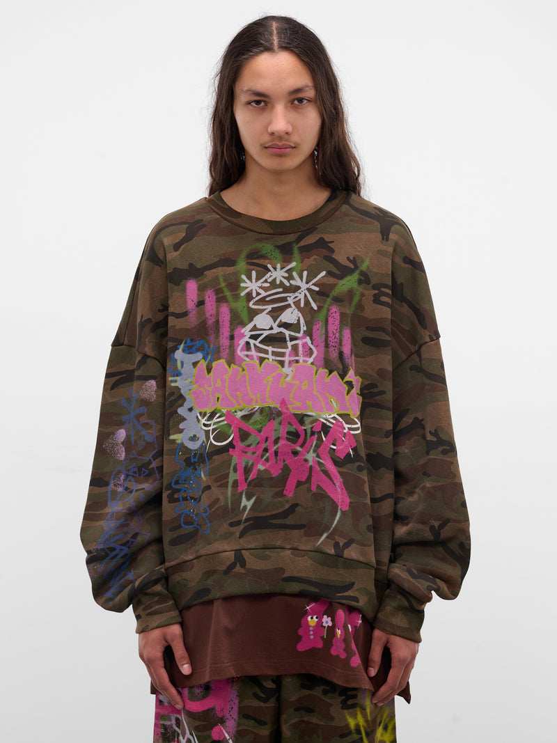 Camo Layered Graffiti Crewneck Sweatshirt (BUTH0101-CAMOUFLAGE)