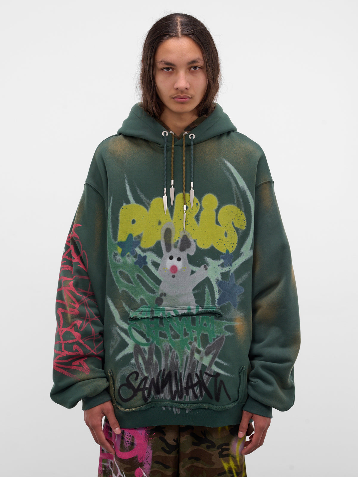 Gray Graffiti Layered Hoodie (BUTH0102-GREY)