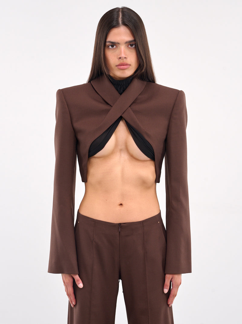 Crossed Lapel Blazer (BZ07W1PU790-MAROON)