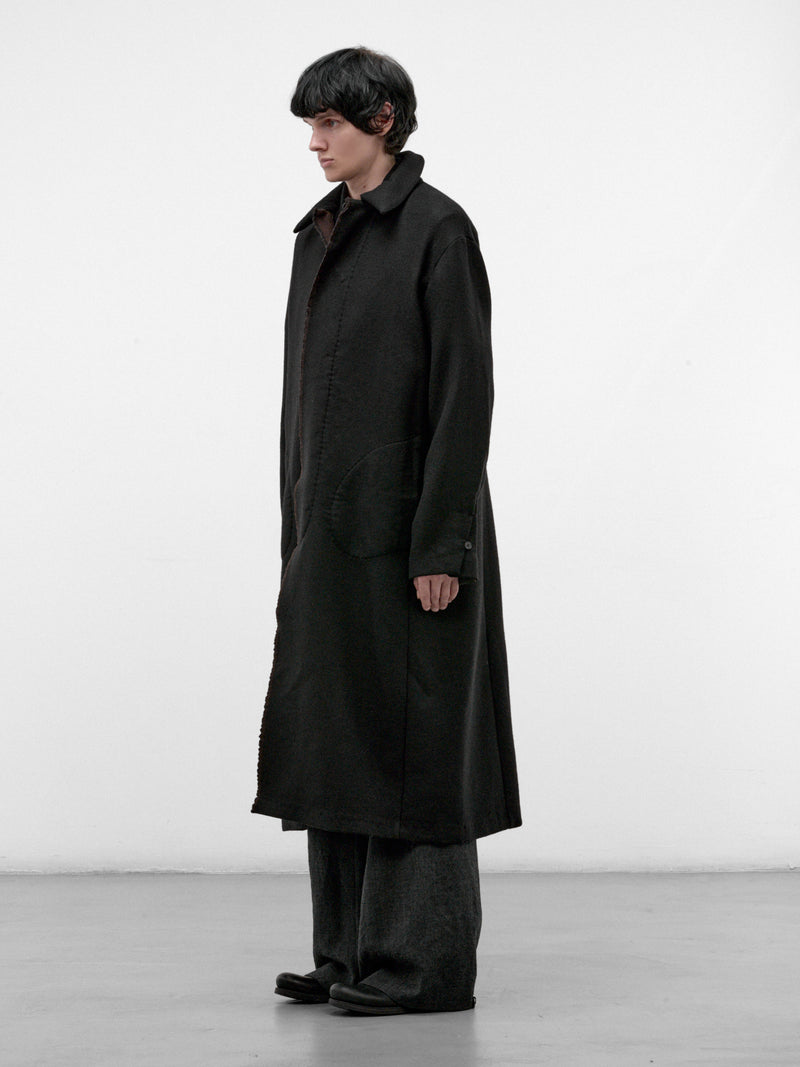 Black Wool Long Buttoned Coat (C221E-WPP-BLACK-BROWN)