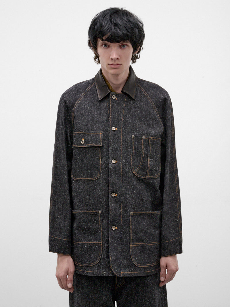 Black Cotton-Silk Workwear Jacket (C263F11J01-BLACK)