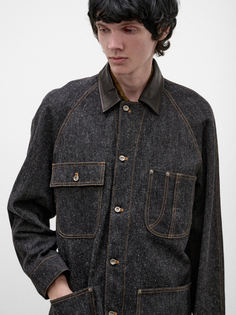 Black Cotton-Silk Workwear Jacket (C263F11J01-BLACK)