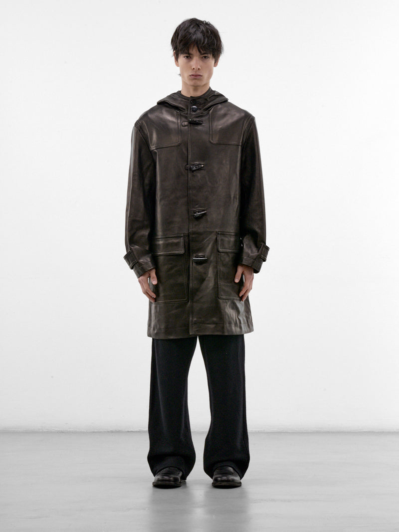 Black Leather Hooded Coat (C263L03C01-BLACK)