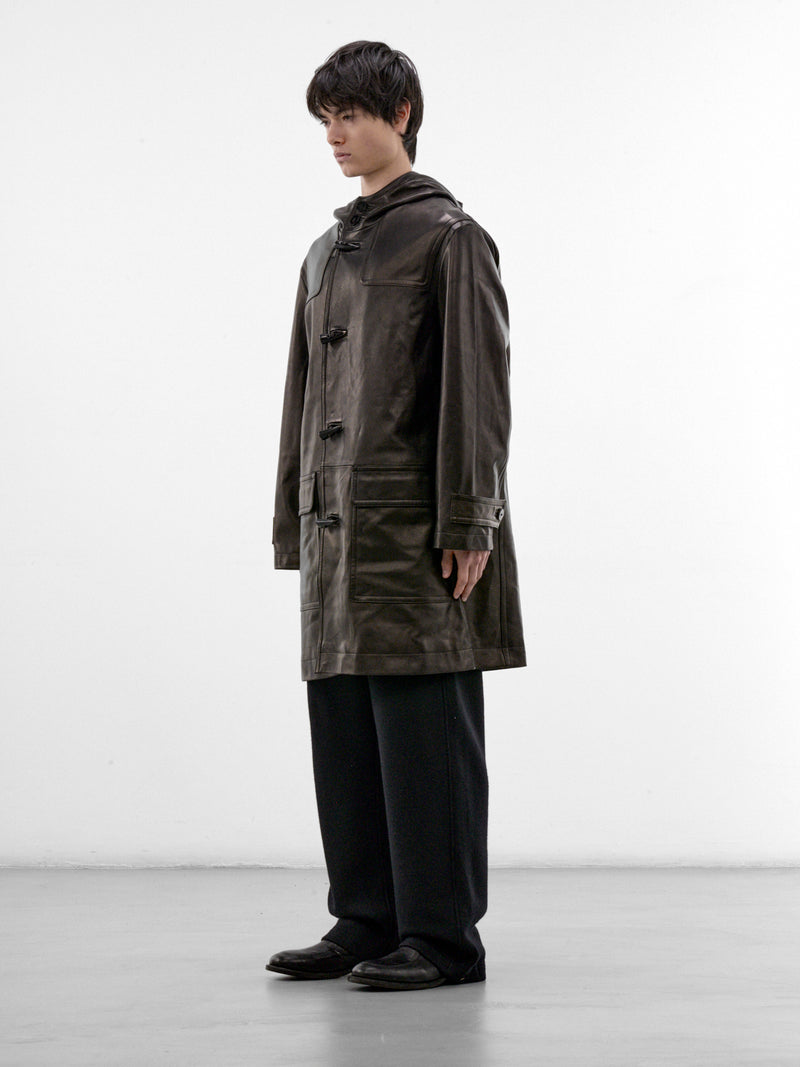 Black Leather Hooded Coat (C263L03C01-BLACK)