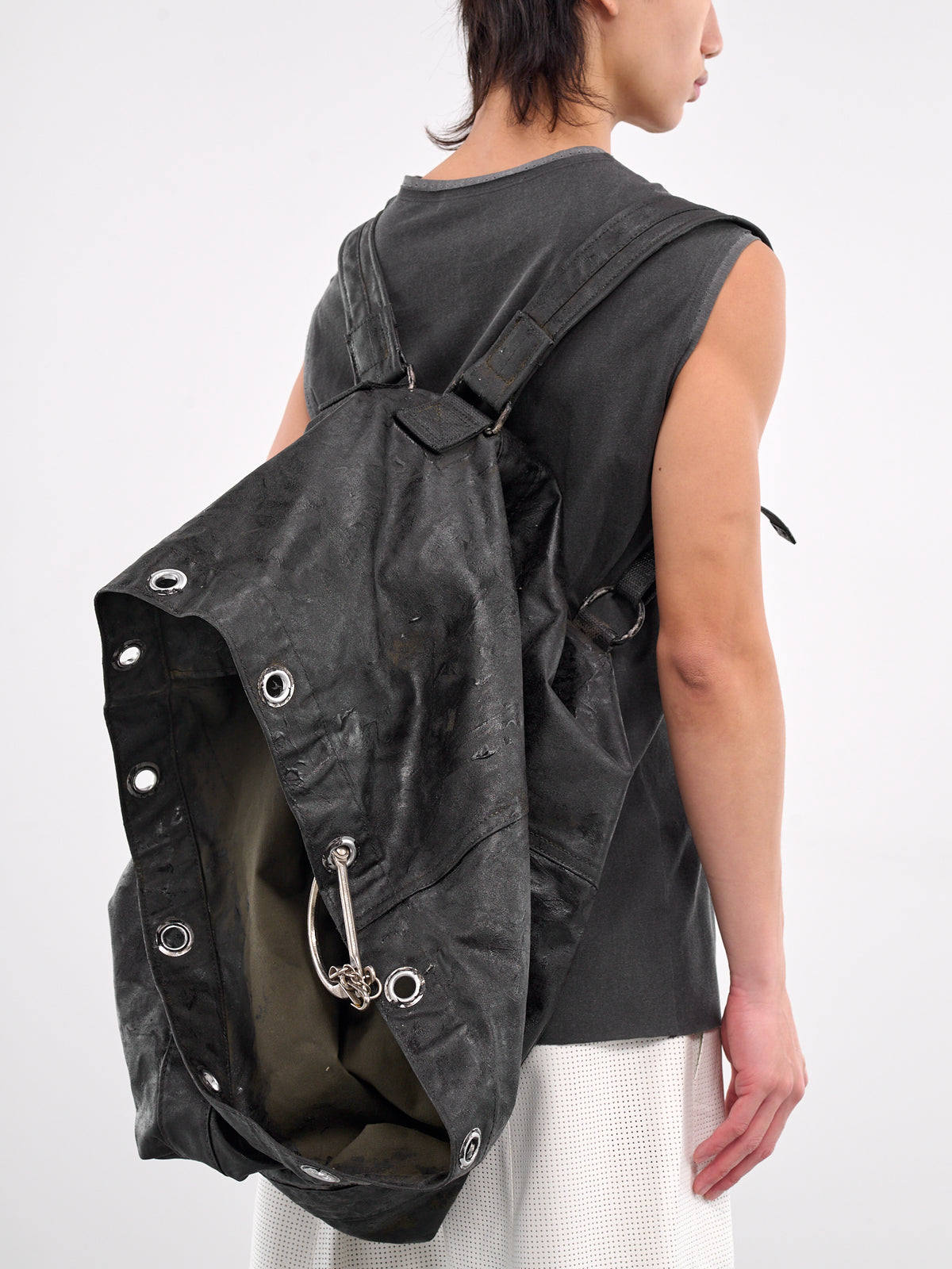 Hand-Coated Recycled Duffel Bag (CA07HCRD7-OB-OIL-BLACK)