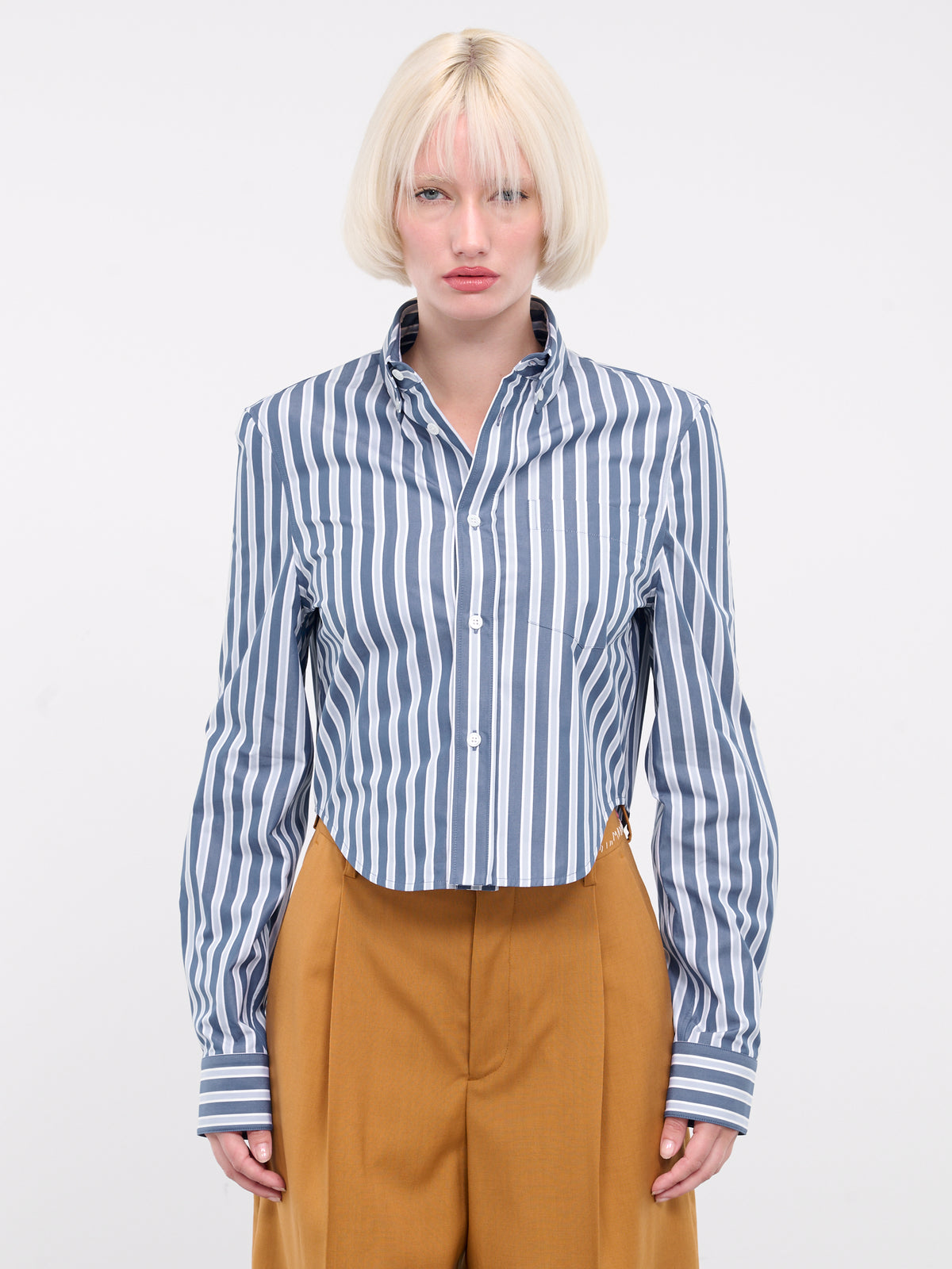 Cropped Stripe Shirt (CAMA0579S0-UTC336-BLUE-STRIPES)