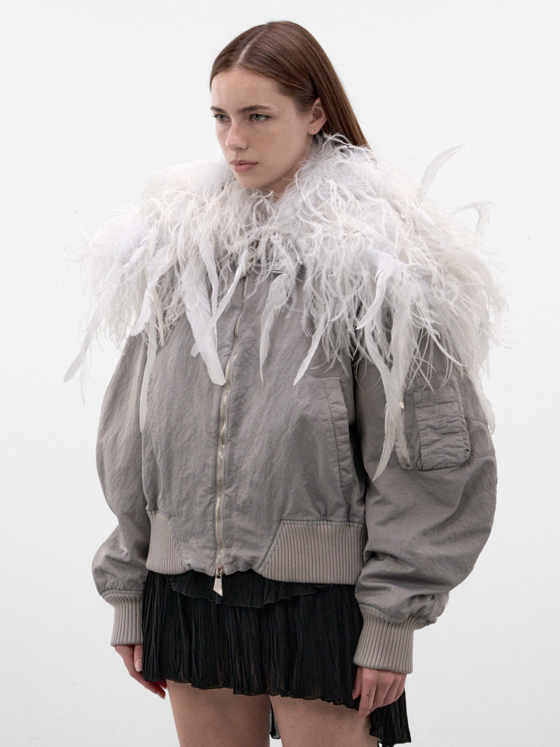 Ice Feather Collar Bomber Jacket (CAPWCB00132-ICE)