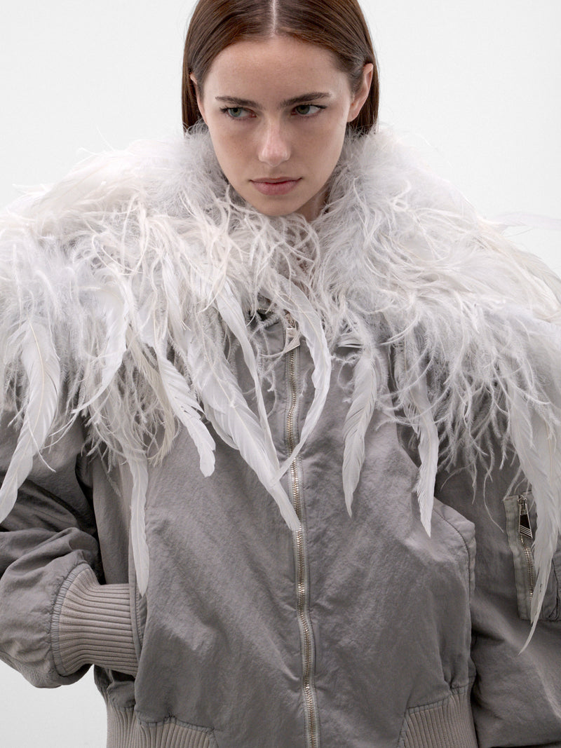 Ice Feather Collar Bomber Jacket (CAPWCB00132-ICE)