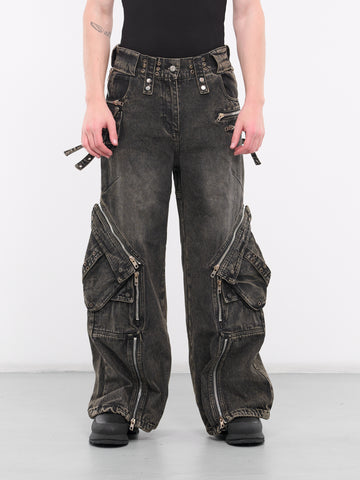 【SATIIIZ】Benon Washed Cargo Strap Denim Pants SATIIIZ】Benon Washed Cargo Strap Denim Pants (SATiiiZ