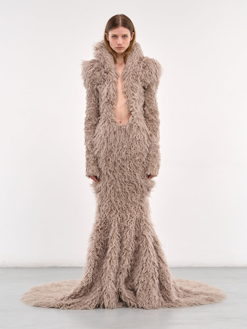 Rounden Faux Fur Gown (CATWALK-7-BEIGE)