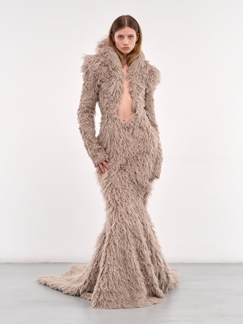 Rounden Faux Fur Gown (CATWALK-7-BEIGE)