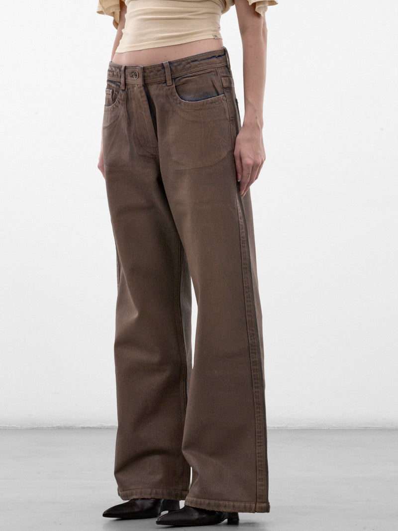 Brown Coated Wide Jeans (CCJEA0WASB-WASHED-BROWN)