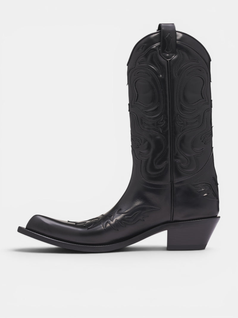Black Leather Cowboy Boots (CD0024-900410-BLACK)