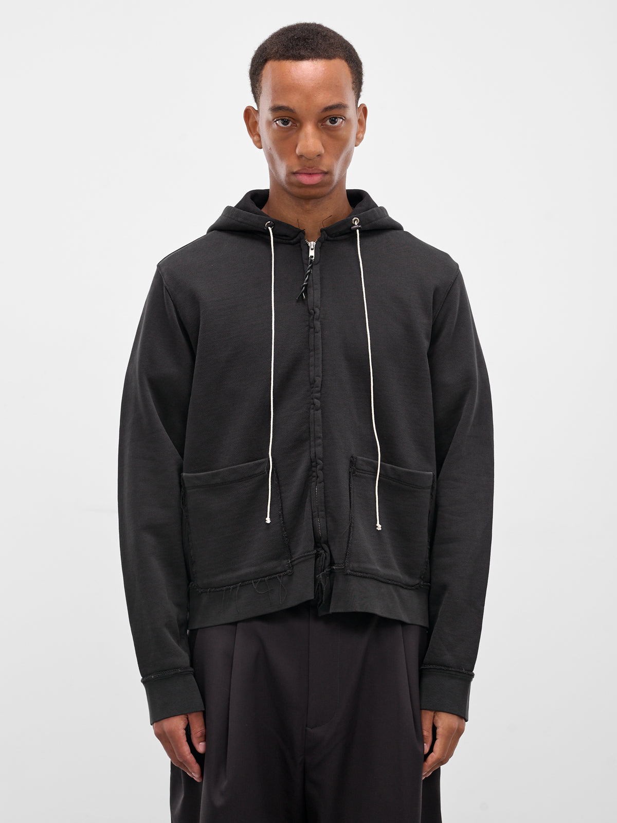 Black Oversized Deconstructed Zip Hoodie (CF-20-02-01-01-BLACK)