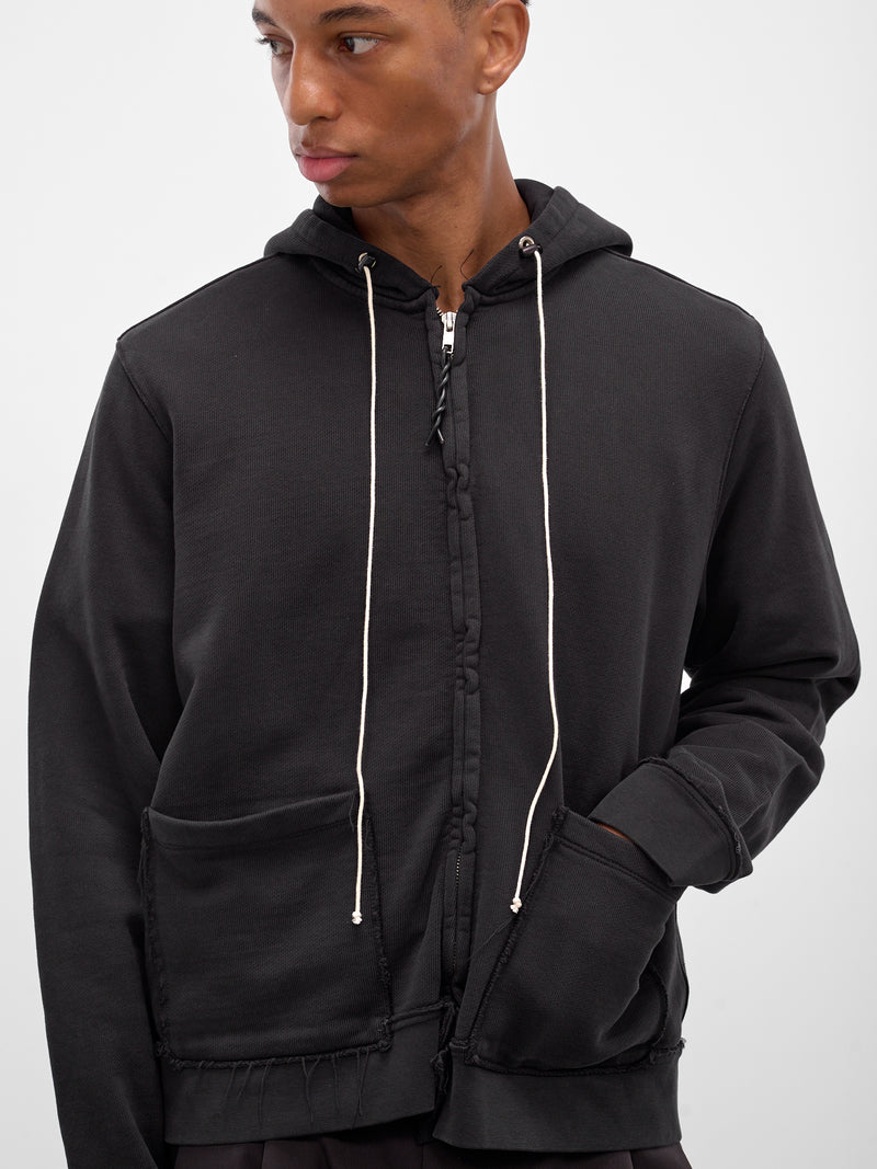 Black Oversized Deconstructed Zip Hoodie (CF-20-02-01-01-BLACK)