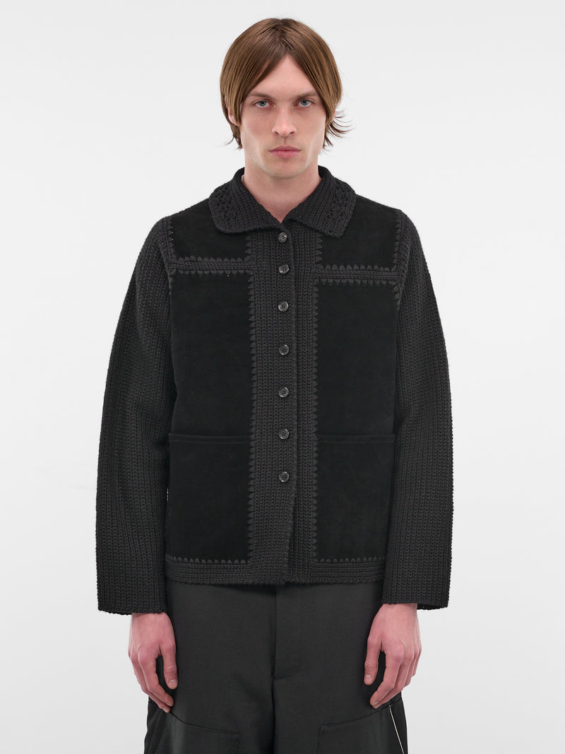 Black Suede Hand Crocheted Jacket (CF-20-09-07-01-BLACK)