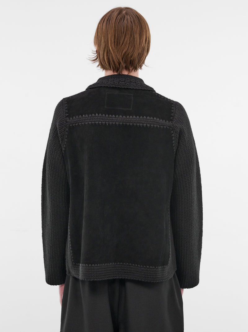 Black Suede Hand Crocheted Jacket (CF-20-09-07-01-BLACK)