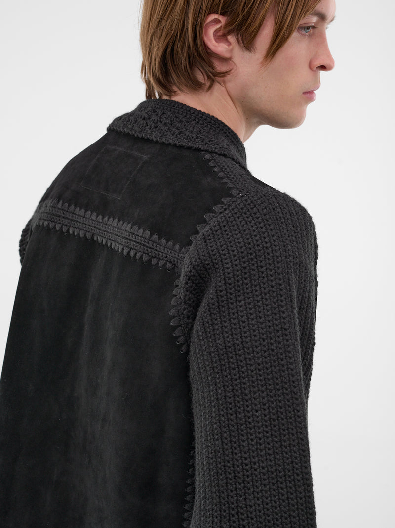 Black Suede Hand Crocheted Jacket (CF-20-09-07-01-BLACK)