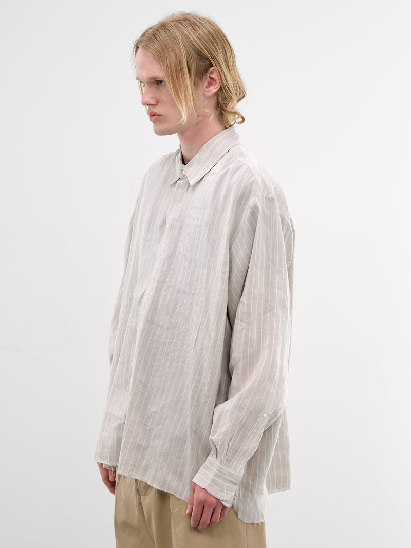 Gray Linen Striped Velcro Shirt (CF-21-04-04-04-GREY-WHITE-STRI)